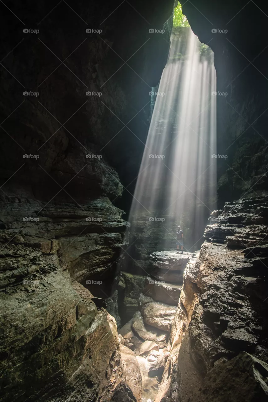 mountain cave with lights