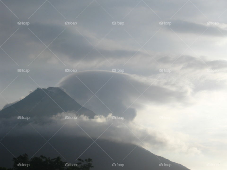 Clouds cover the Arenal volcano in Costa Rica