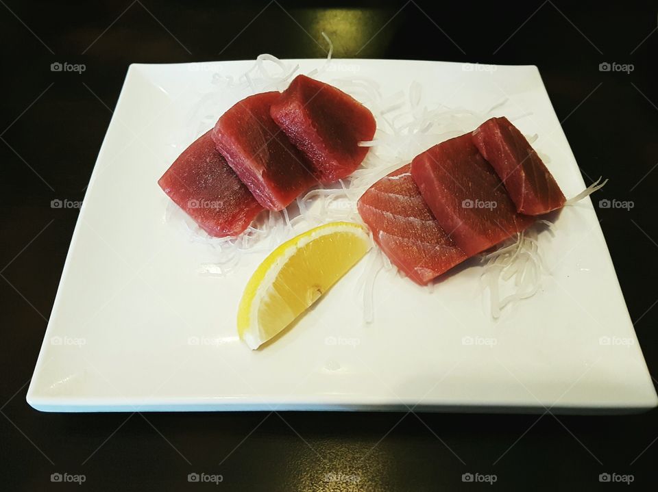 Fresh Tuna / maguro  sashimi served on white plate