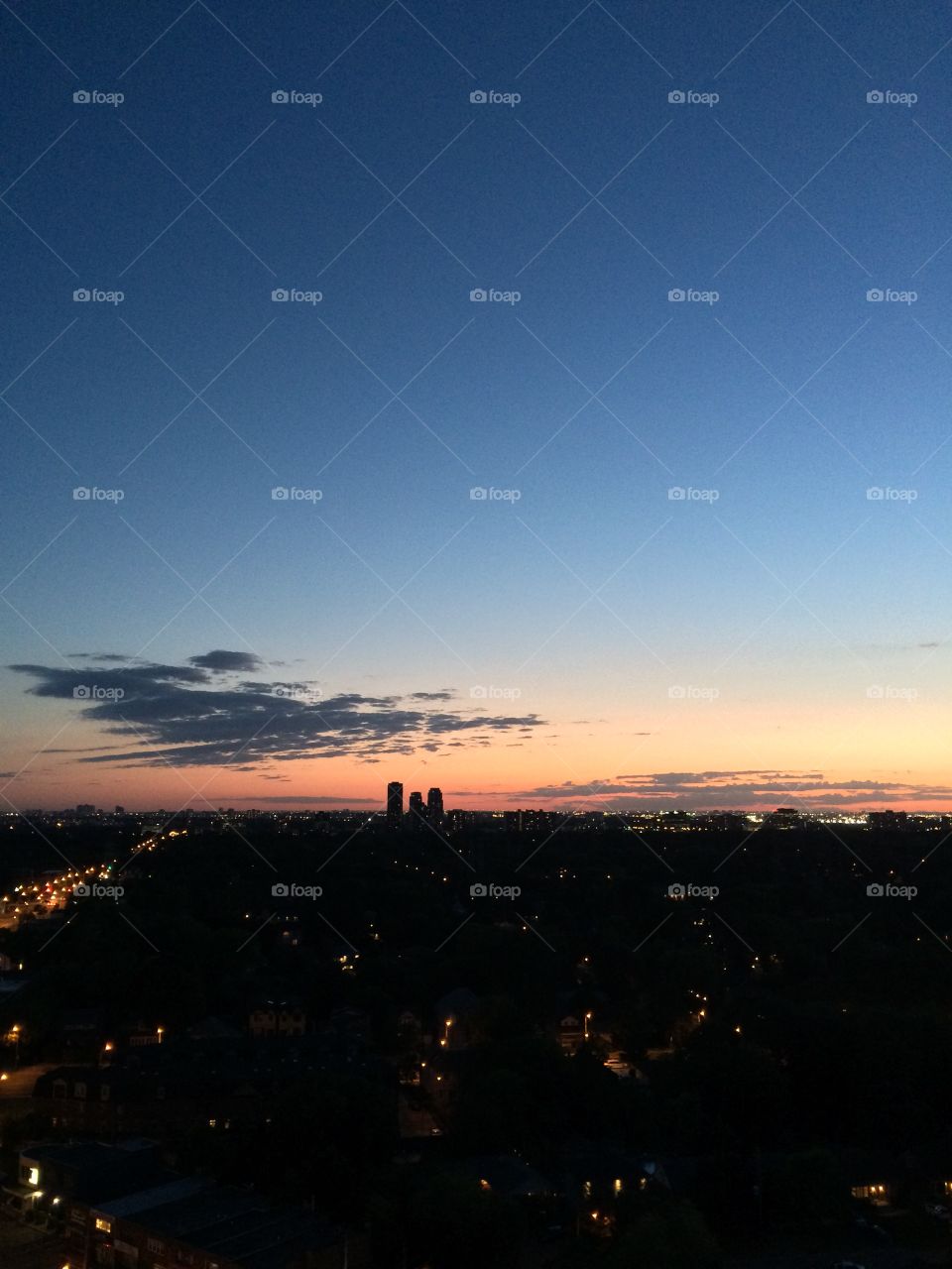 Sunset, Moon, No Person, City, Dawn