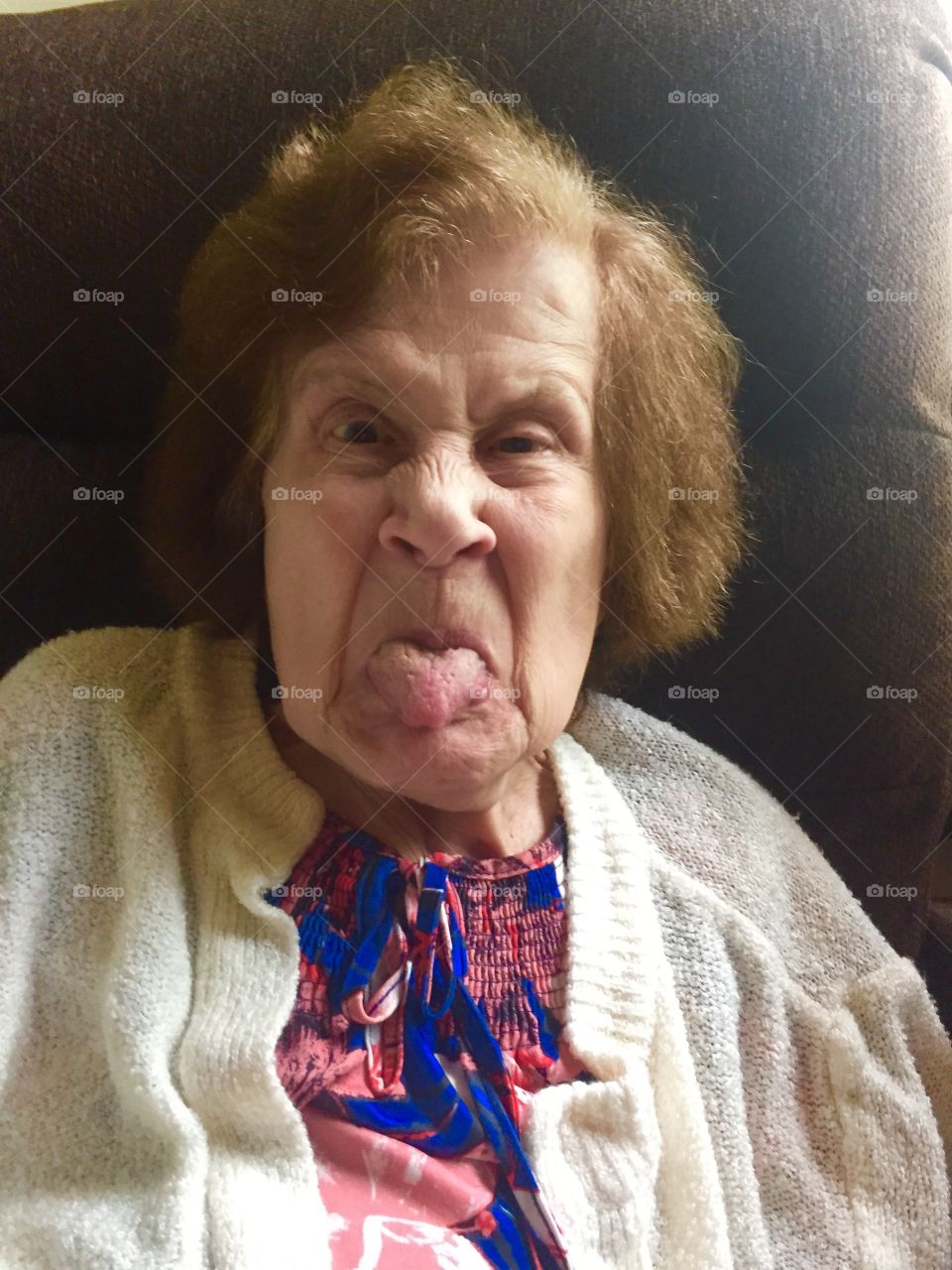 Silly grandma . Tongue out 