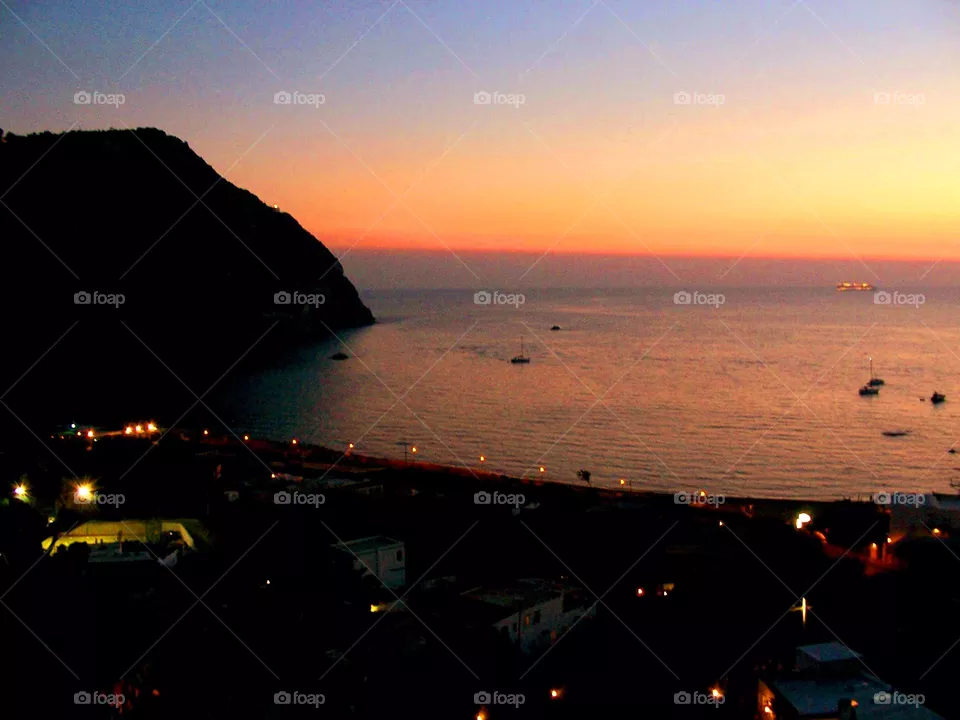 Citara Bay at dusk on the Italian island of Ischia