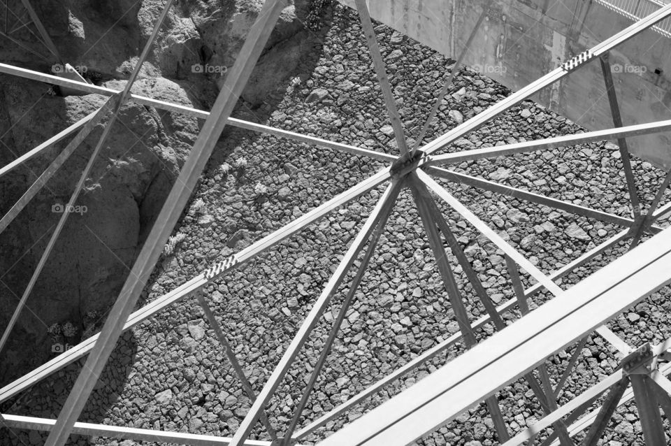 Support beams and angles. Photo taken at Hoover Dam.  Iron support beams create triangles.