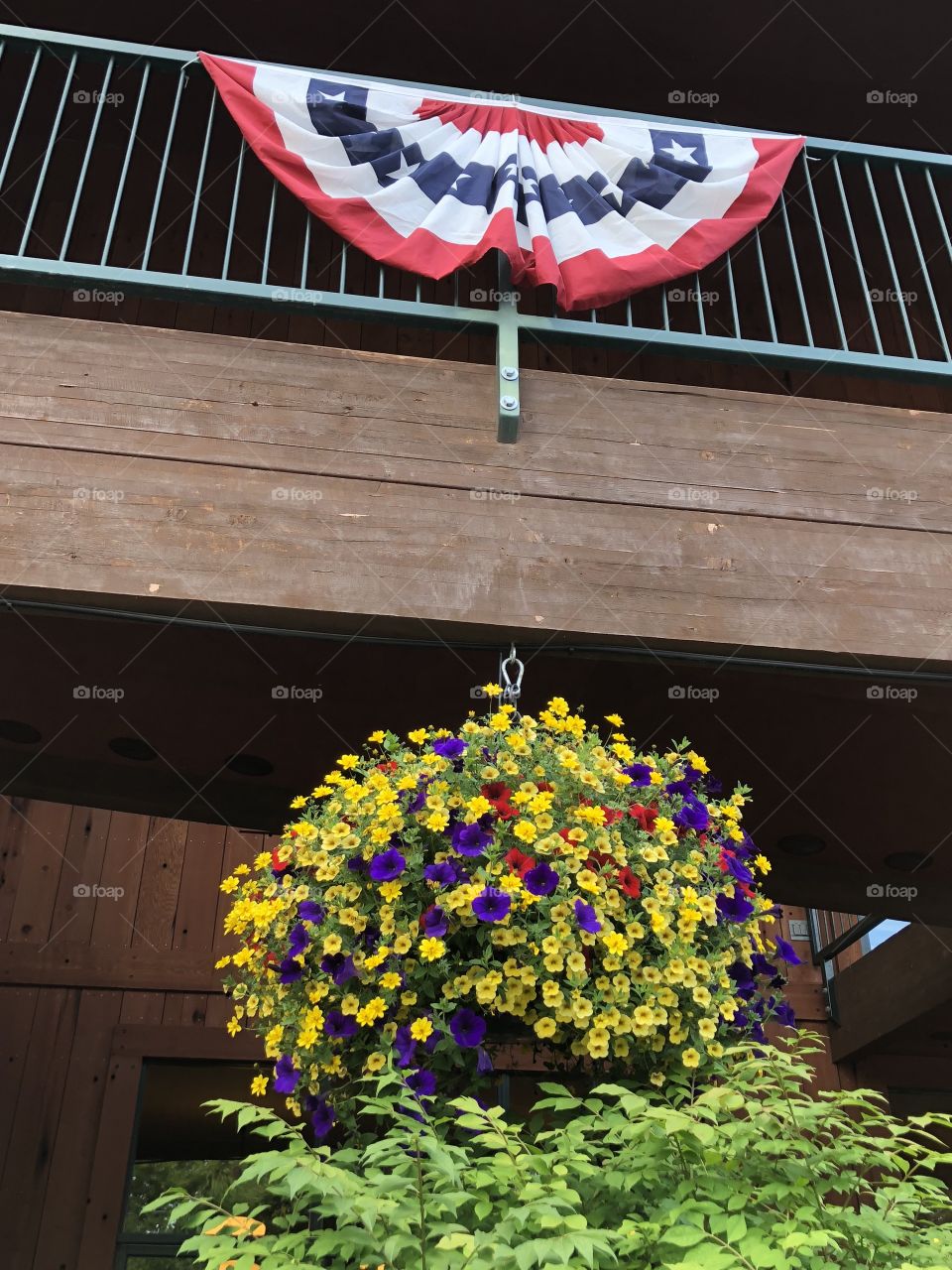 Hanging blooming basket in downtown Bigfork 
