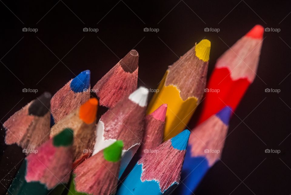 Elevated view of color pencils