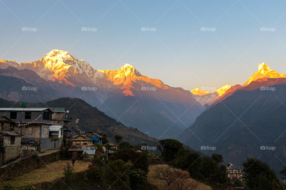 Kiss of sunlight at Annapurna mountain. This beautiful photo is taken at Ghandruk, Pokhara, Nepal