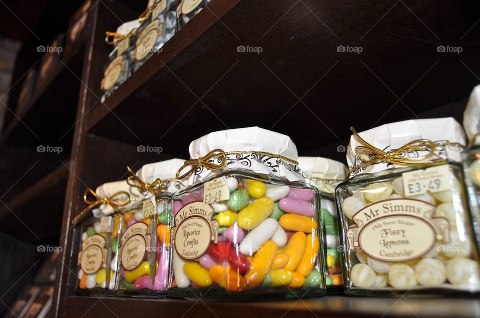 Colorful candies in family shop 