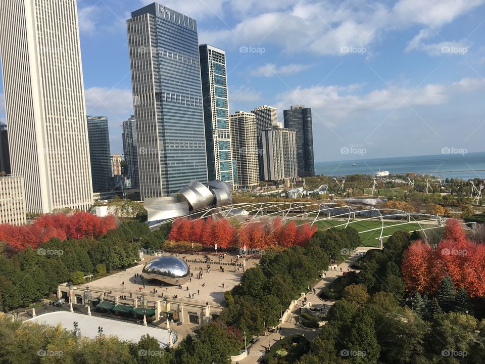 Millenium park view from old hotel in chicago 