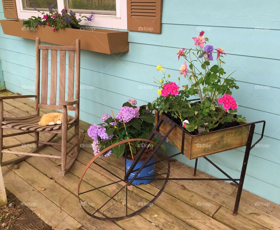 Flower Cart. Flower Cart on Front Porch