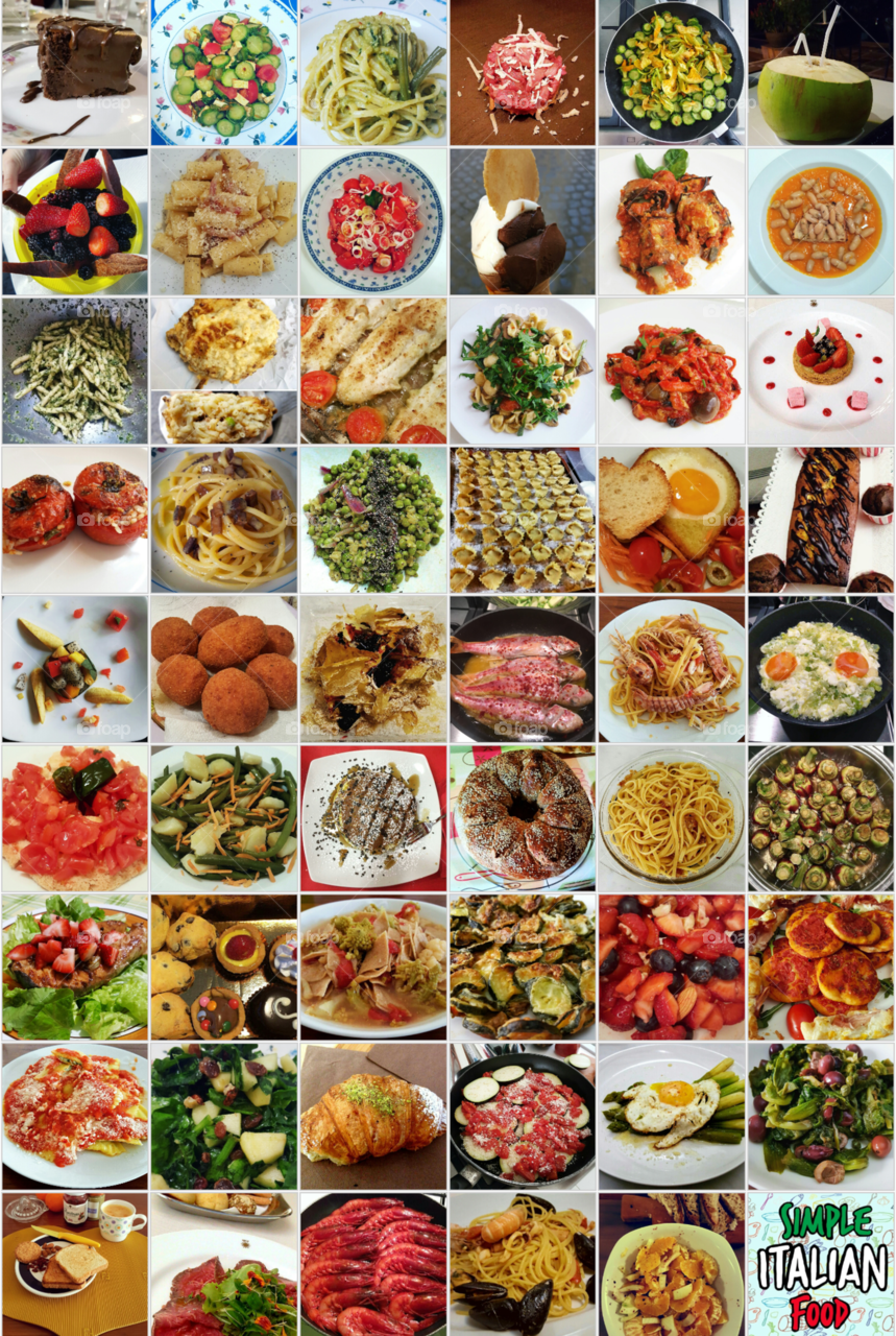 food collage of simple italian food