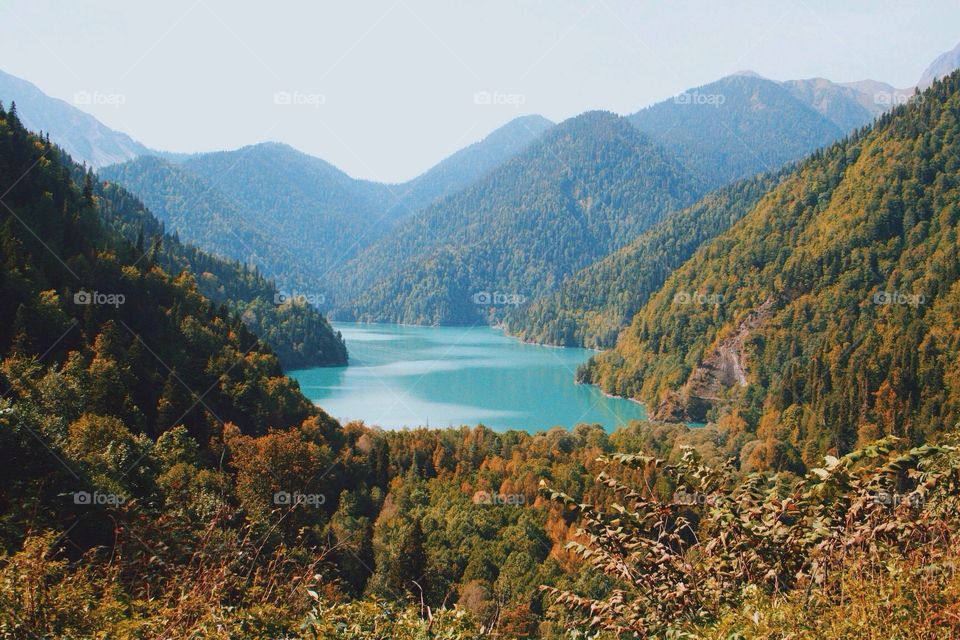 Magnificent landscape with lake and mountains