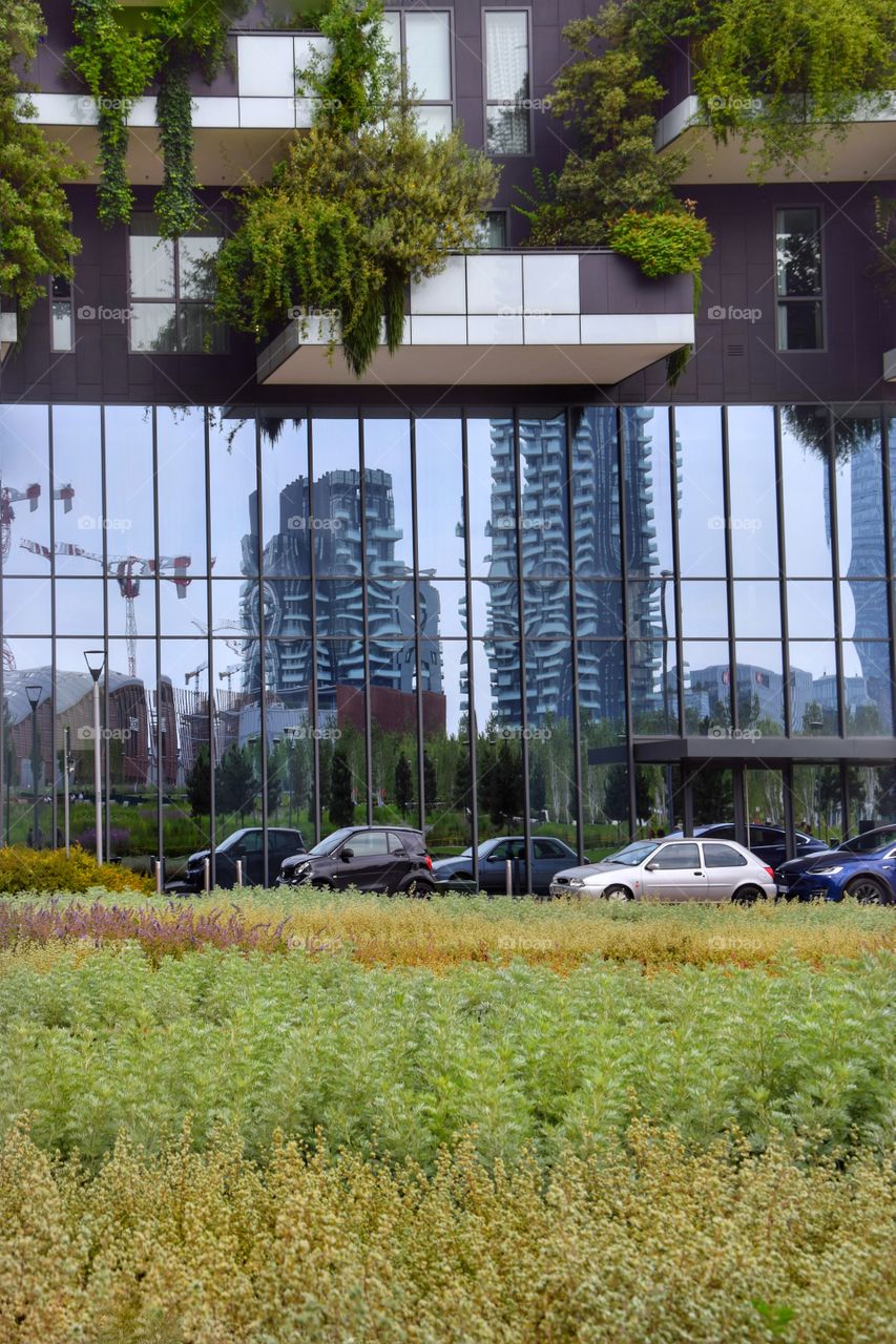 Modern architecture, reflex in windows