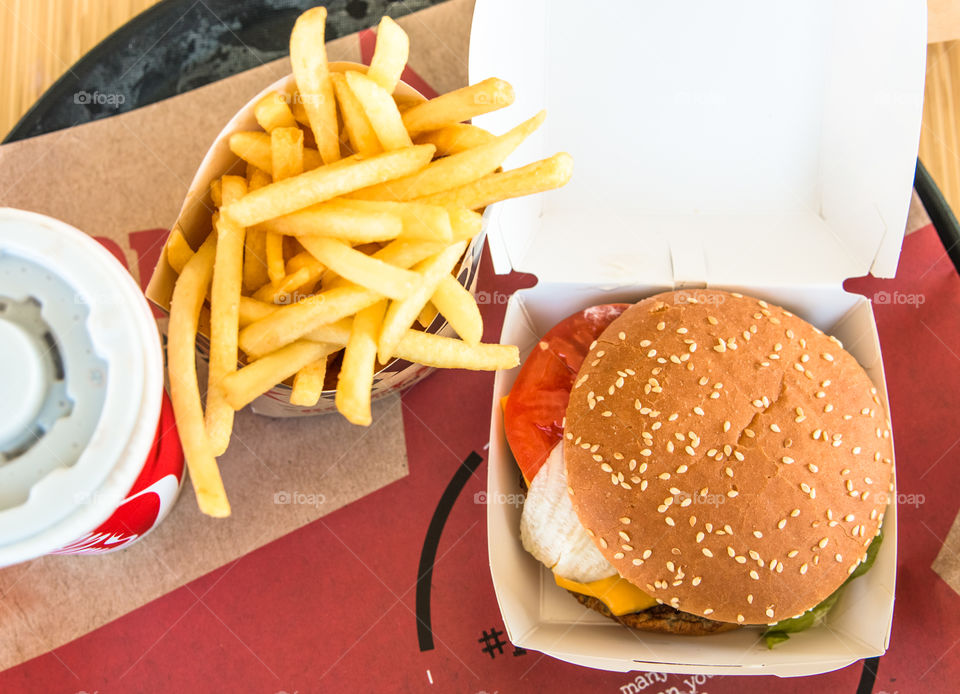 Fast Food Hamburger French Fries Potatoes And Coke