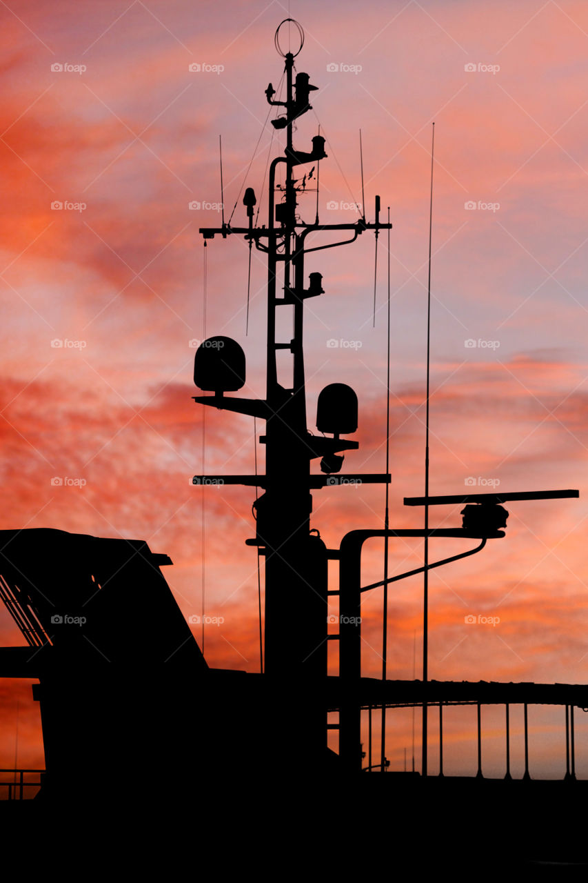 Luxury yacht silhouette at the sunset