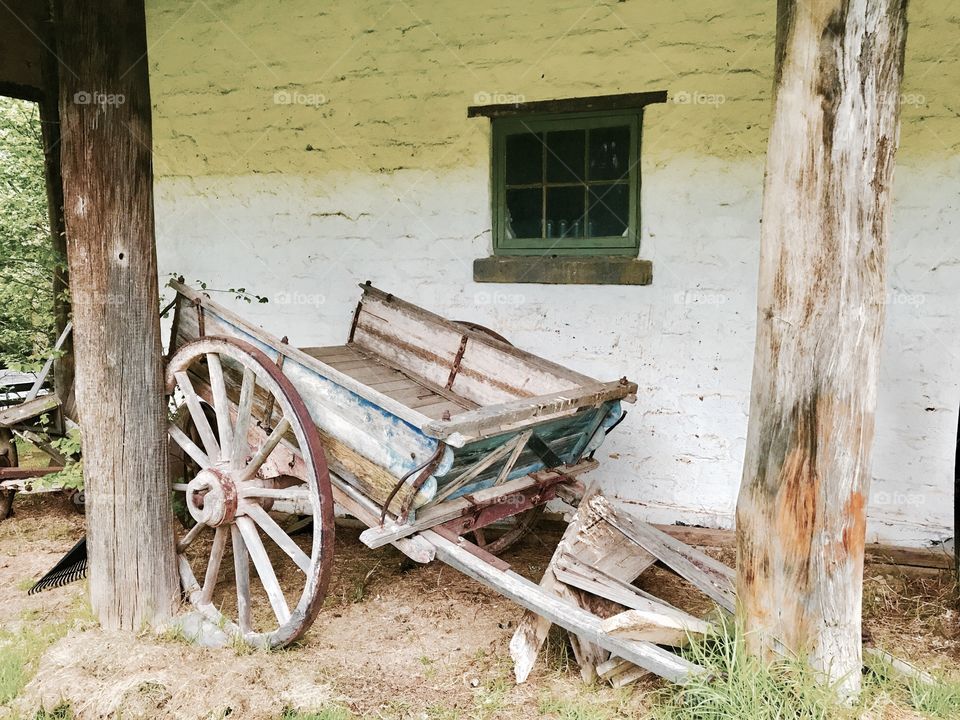 Old farm horse drawn wagon