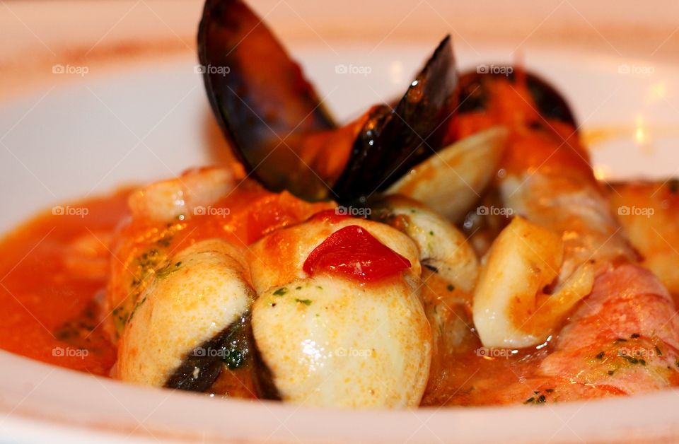 Seafood served in Spanish restaurant 
