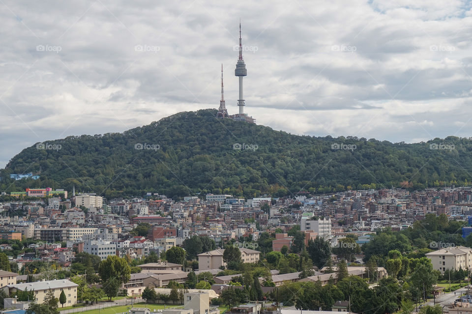 urban area with Seoul tower