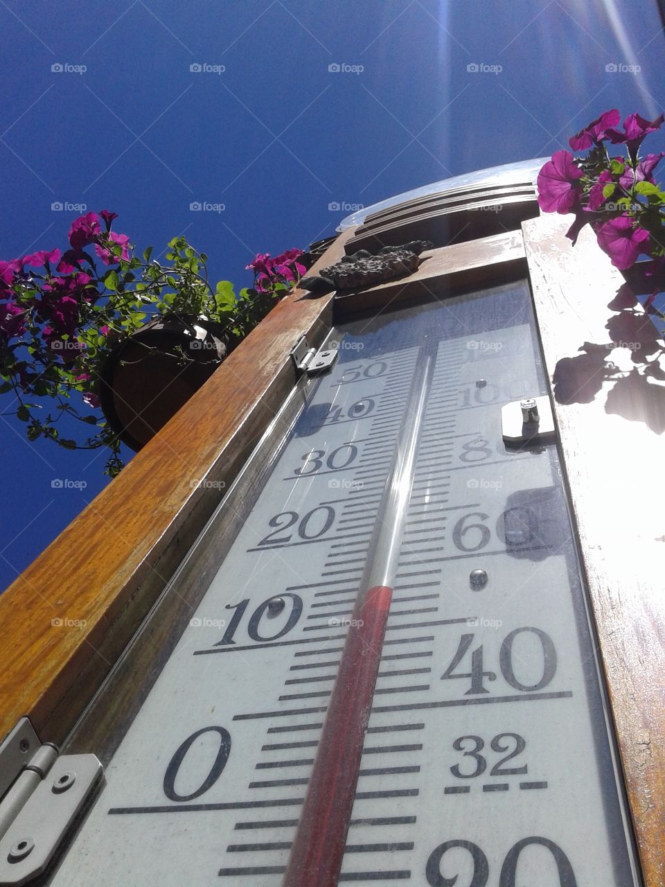 Low angle view of thermometer