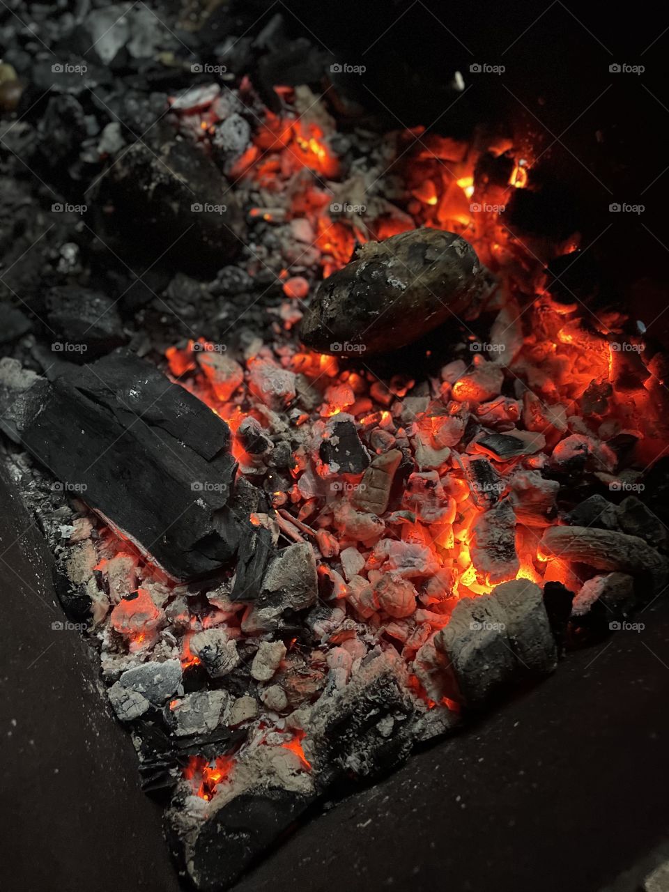 Fire, coals, brazier, spark, bright red