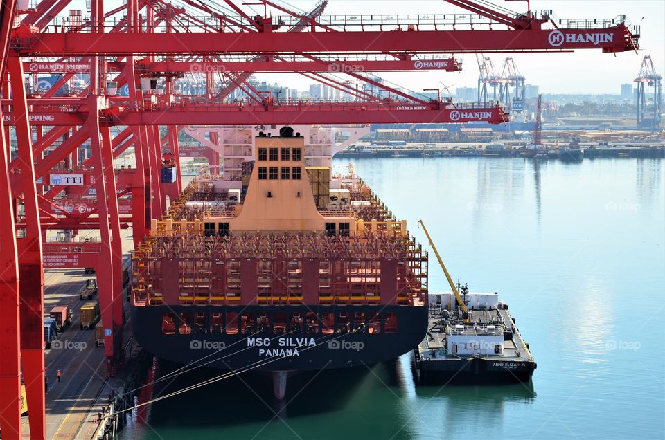 Container vessel in the port