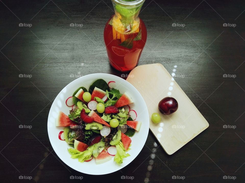 Healthy juice and salad