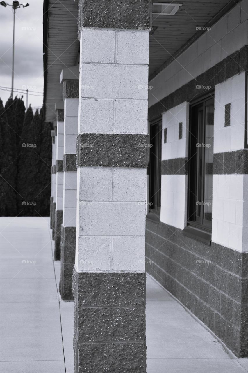 Striped columns on a park building