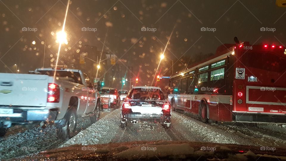 City roads in snowfall