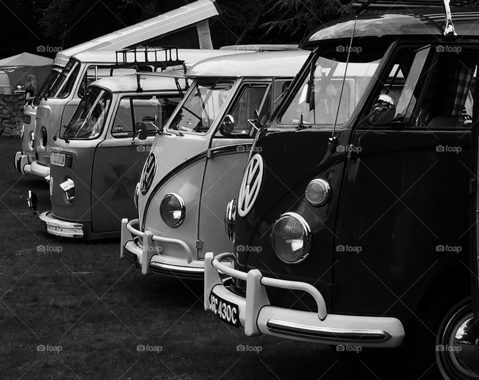 Classic VW camper vans b&w