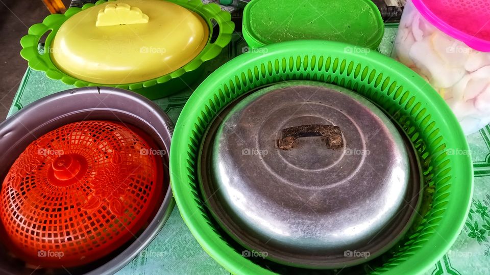 colorful plastic boxes on the table