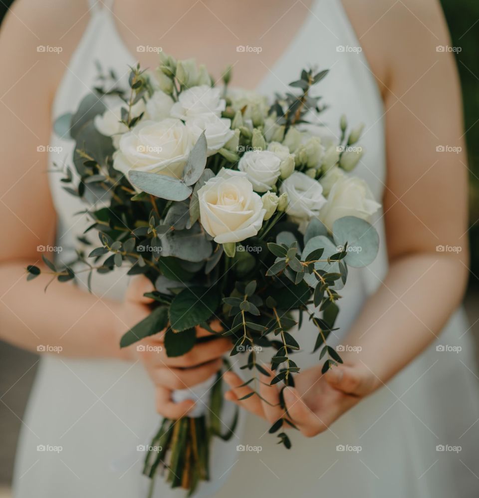 Bride's bouquet of white roses