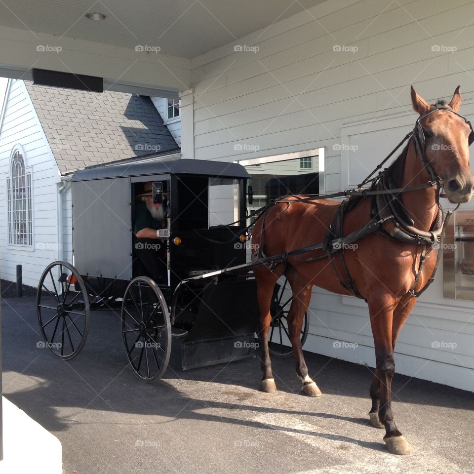 Amish man at the bank