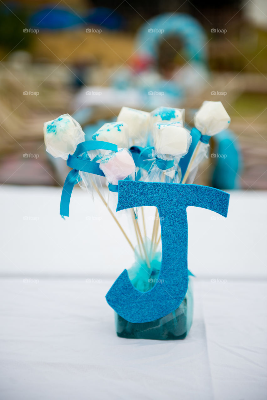 center piece decoration in blue