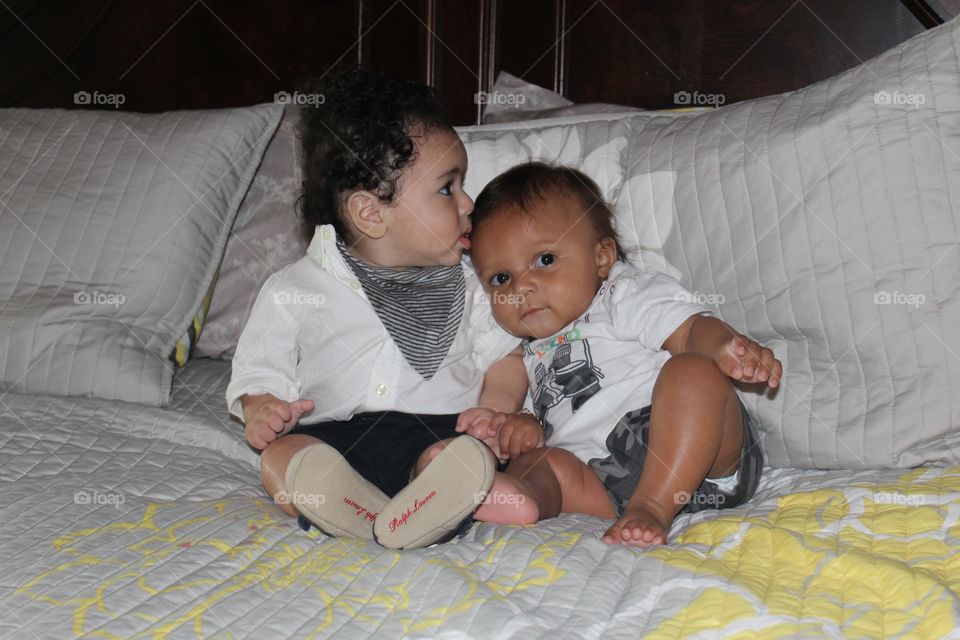 Cousin love . Jordy was falling side ways while Cayden kiss him for help 