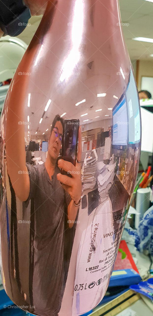 wine bottle selfie
