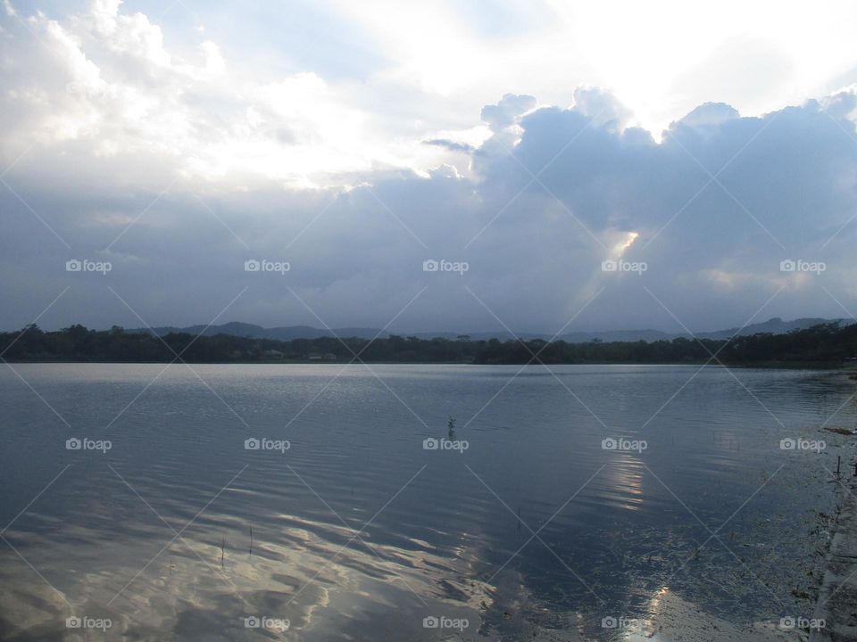 View of the lakeside in the evening