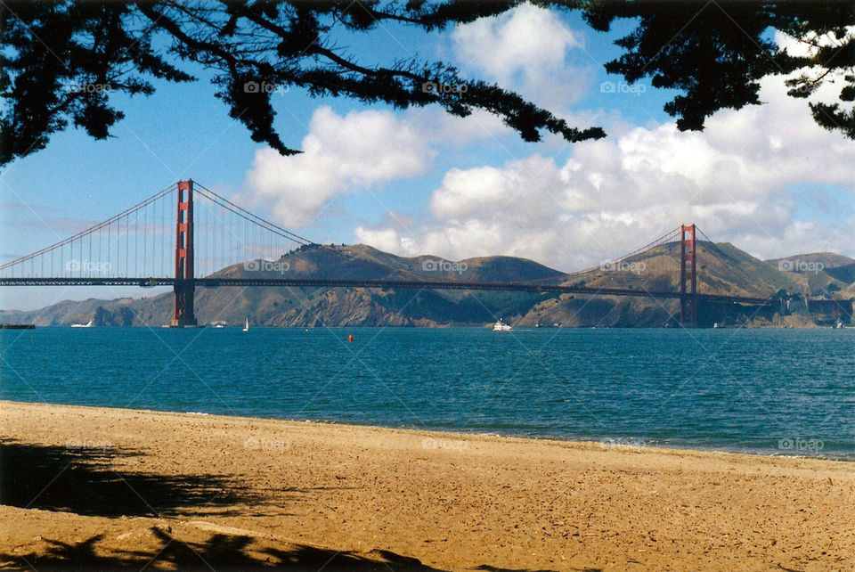 Golden Gate Bridge from the beach at San Francisco Bay