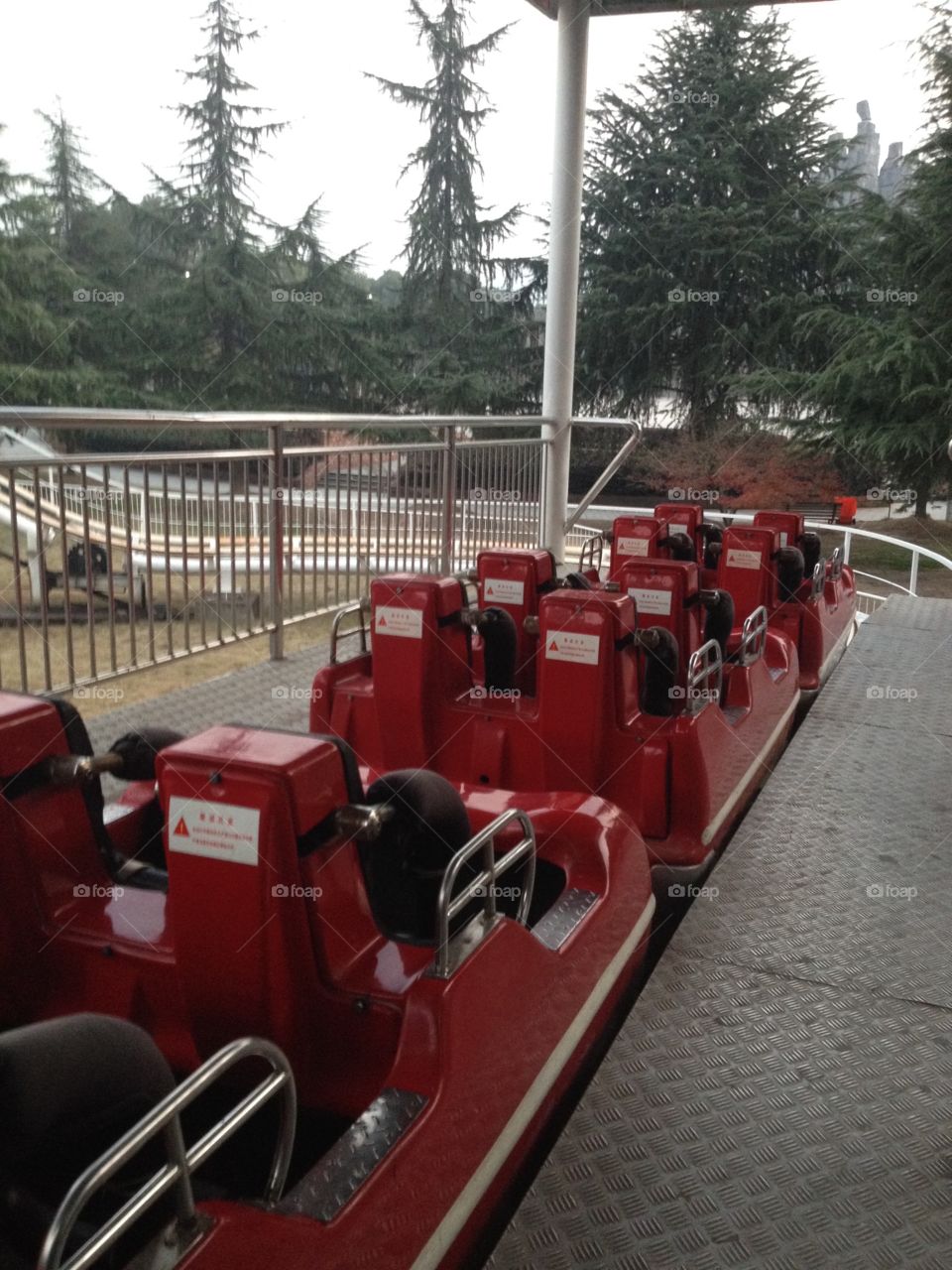 Red chairs of a rollercoaster