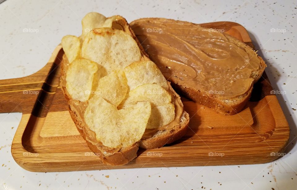 My (not so) secret favorite peanut butter and potato chip on dill rye sandwich!