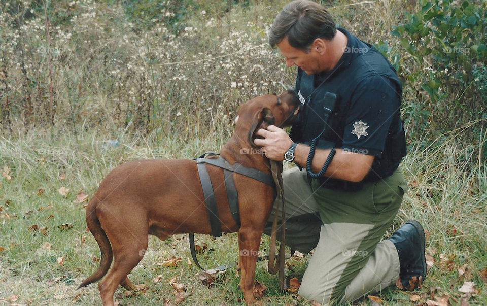 Police officer and bloodhound