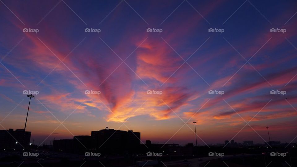 City skyline sunset