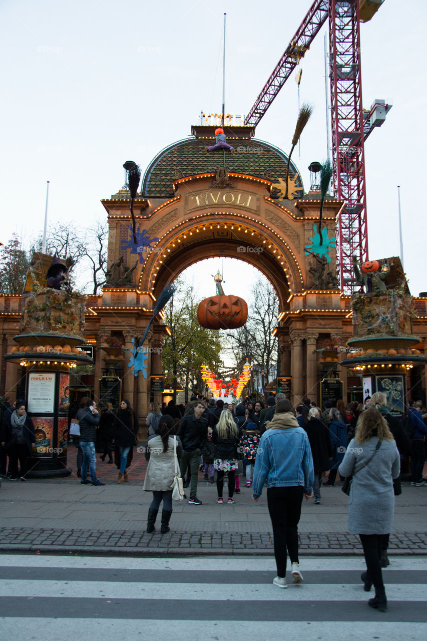 Halloween market at theme park Tivoli in Copenhagen Denmark.