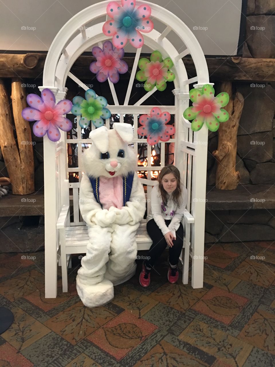 Easter bunny with a little girl