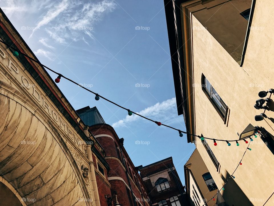 Narrow streets with party lights