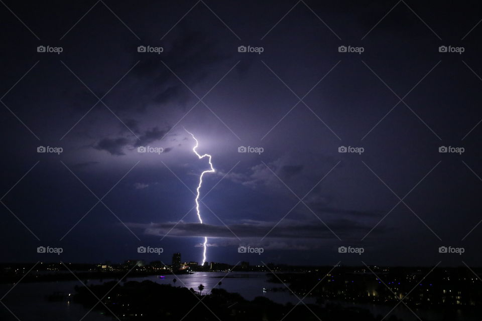 Thunderstorm with lightning in Clearwater Florida, stormy weather 