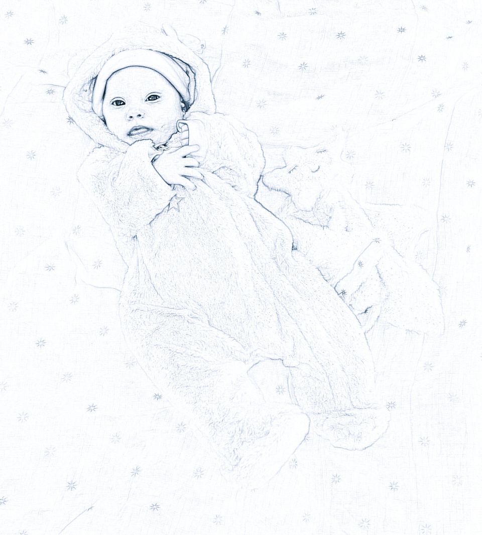 Sketch of baby lying on bed