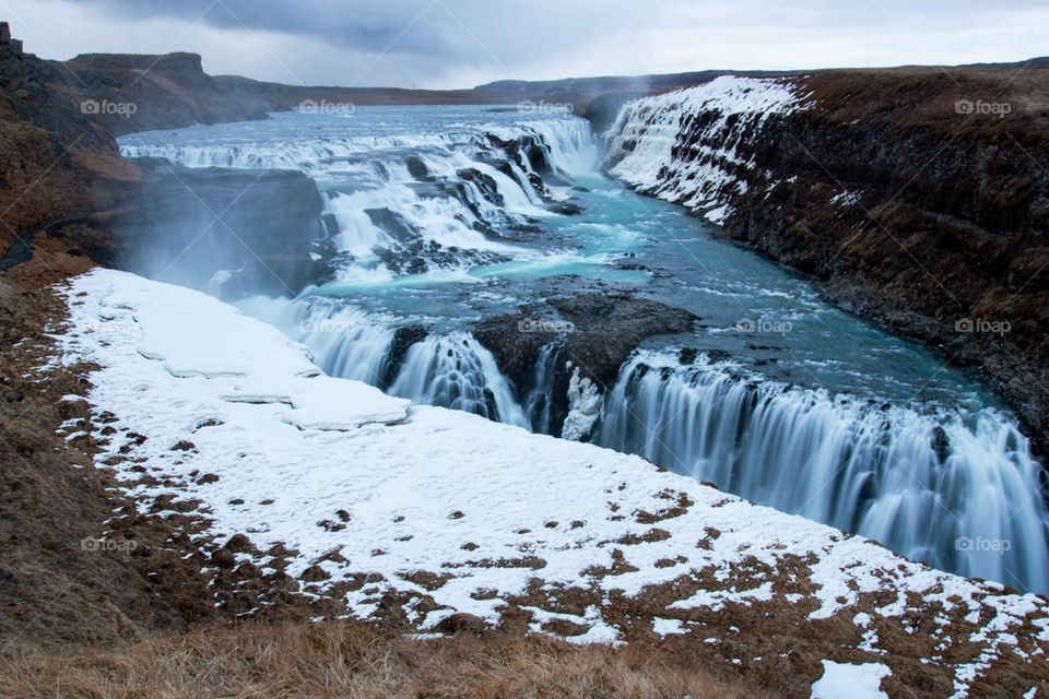 Gulfoss waterfall at night 