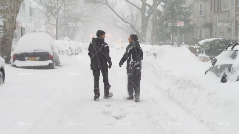 Boys in blizzard 