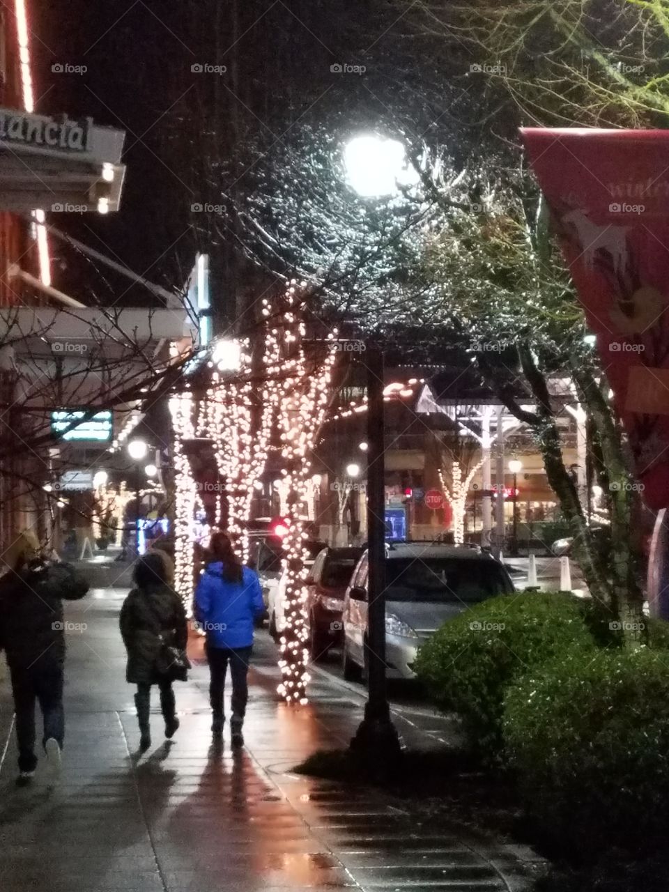 lighted street front