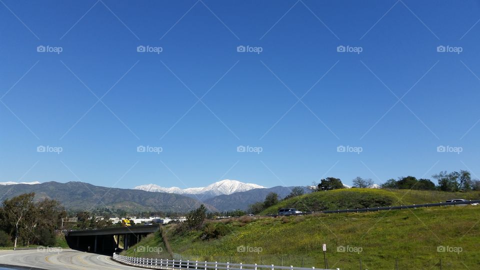 San Gabriel Mountains. snow covered mountains in distance 