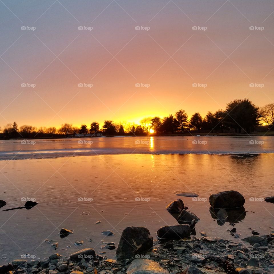 Water, Sunset, Lake, Dawn, Reflection
